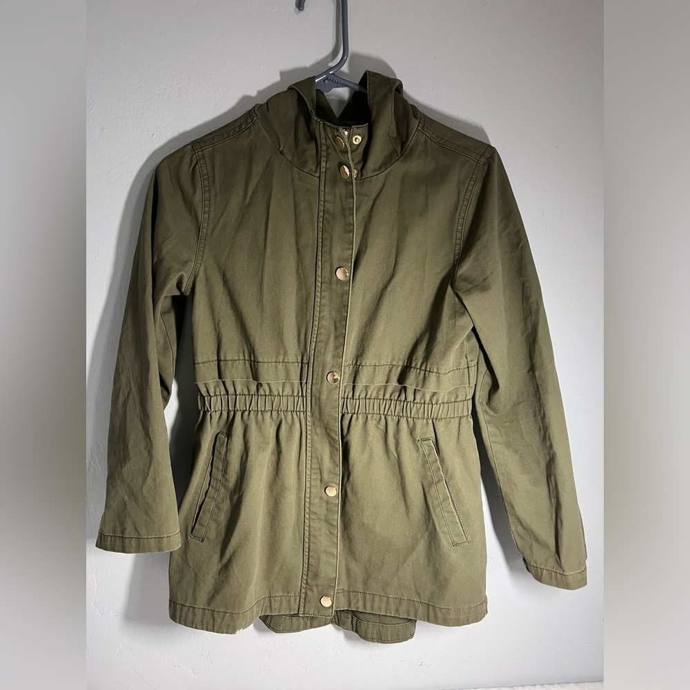 Birch & Stone Kids Army Green Hooded Jacket Size 12 - Pockets & Elastic Waist
